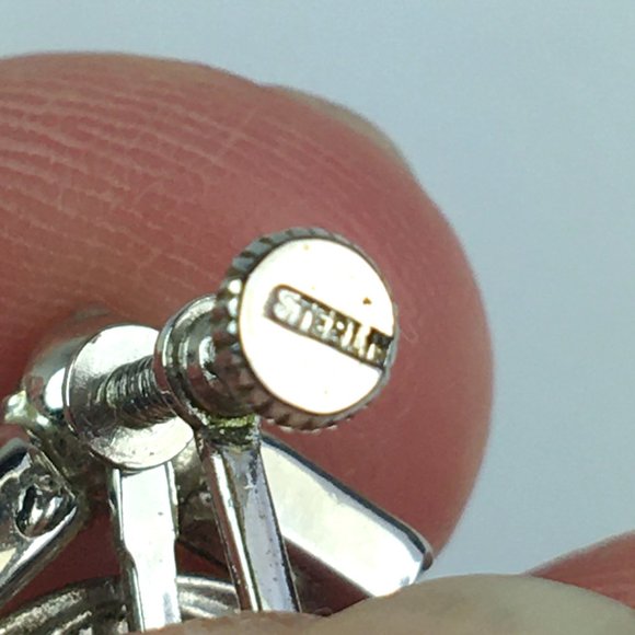 Vintage Sterling Rhinestone Brooch and Earrings - Picture 6 of 9